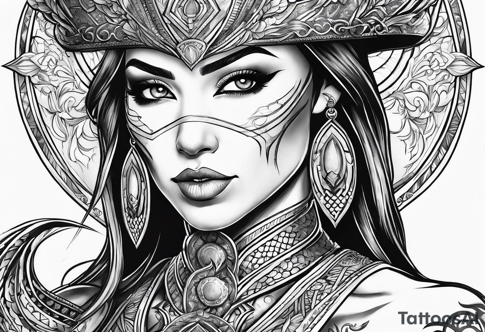 Mortal kombat woman with ornament a round her like sampagitajay tattoo idea