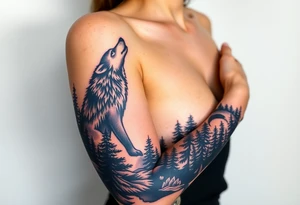 Lone wolf howling at the moon in the forest in the night Columba star tattoo idea
