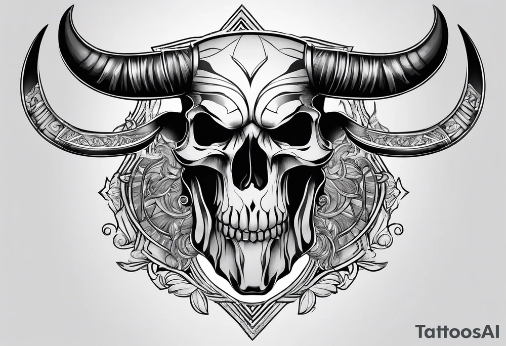 skull of a bull with a line frame, realistic, simple tattoo idea