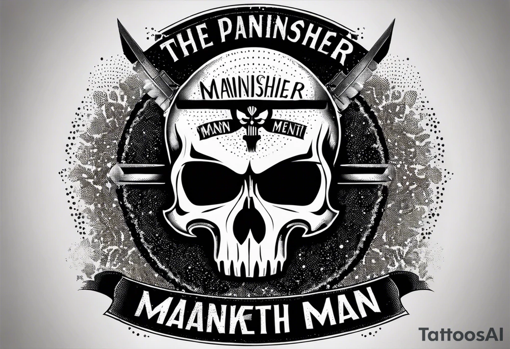 The Punisher skull with Manners Maketh Man text tattoo idea