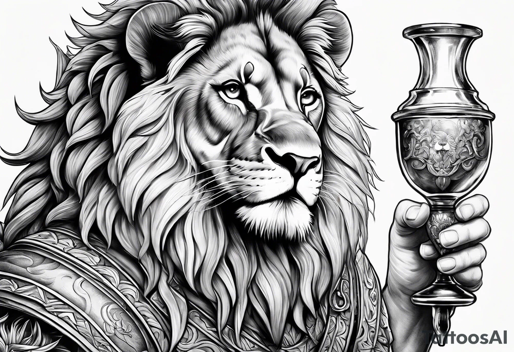 Dutch lion with sword in one hand and a beaker in the other tattoo idea