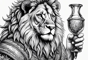 Dutch lion with sword in one hand and a beaker in the other tattoo idea