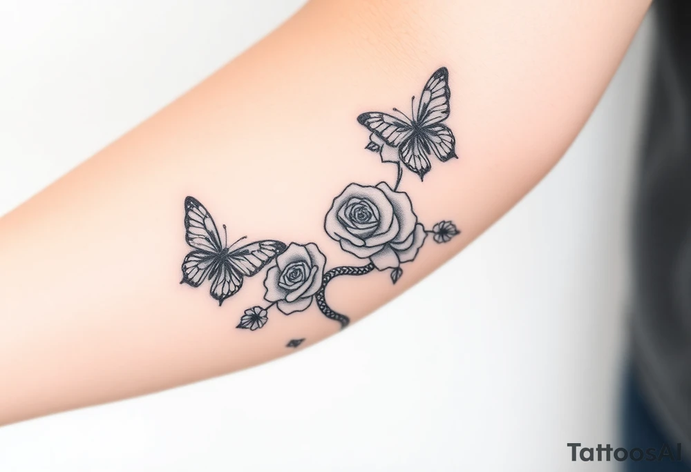Joker tattoo with roses and a snake through the roses and money butterfly’s with filler ink full arm tattoo idea