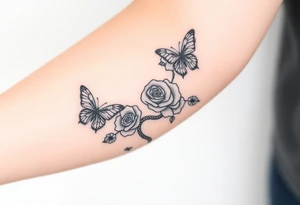 Joker tattoo with roses and a snake through the roses and money butterfly’s with filler ink full arm tattoo idea