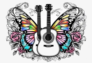 Guitar, butterfly, rainbow, Halo gaming tattoo idea