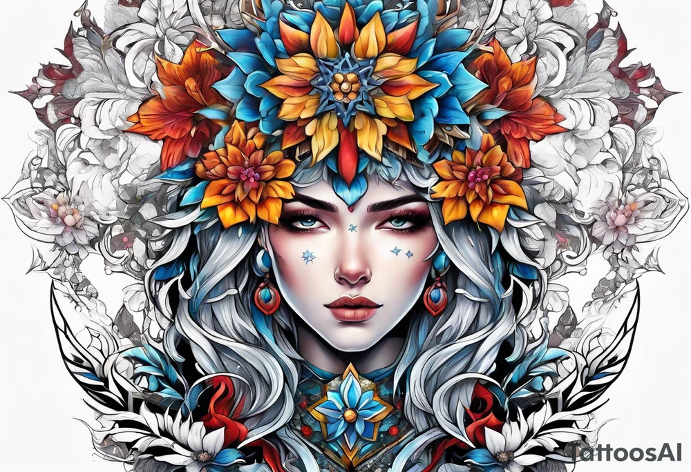 snowflake warrior, flower tattoo idea