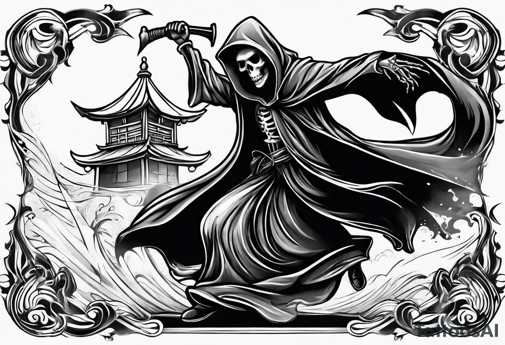 Grim reaper dance with girl tattoo idea