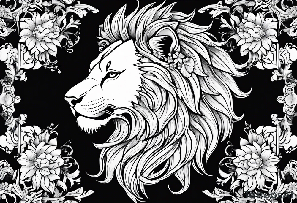 lionwolf flowers tattoo idea