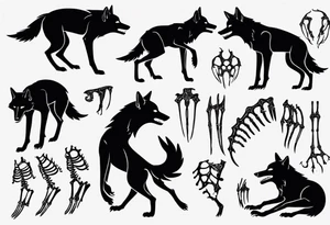 two wolf skeletons dancing with bone tails and bone ears tattoo idea
