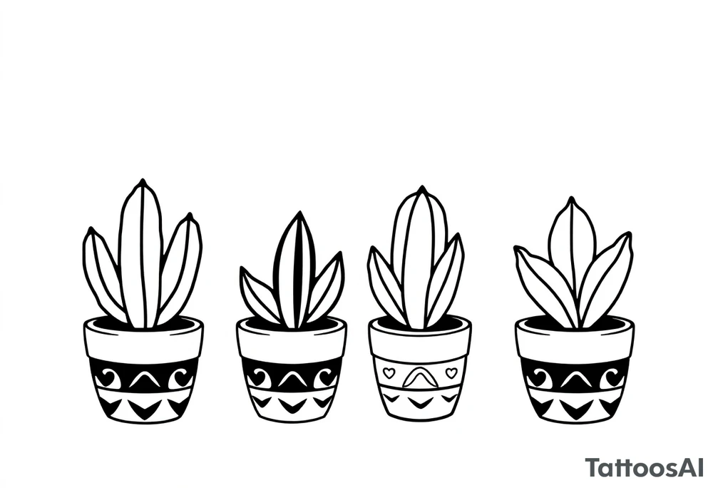 4 unique cute cacti in a pot tattoo idea
