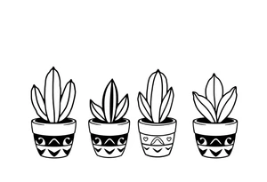 4 unique cute cacti in a pot tattoo idea