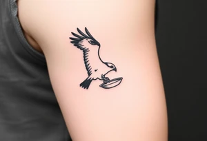 Osprey in flight with dish grasped between its talons tattoo idea