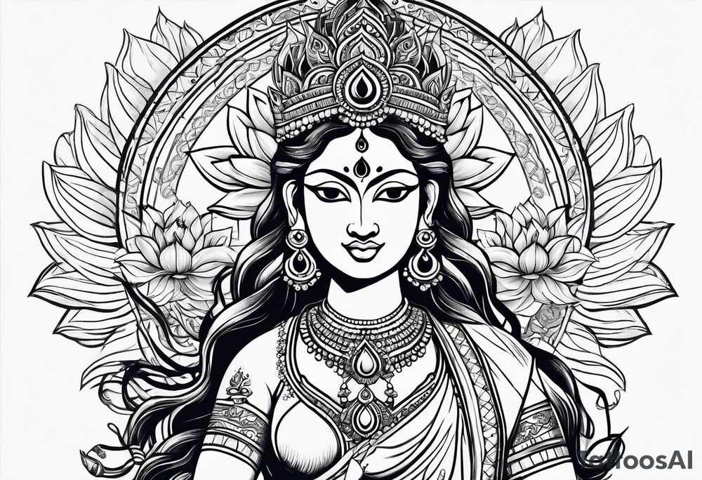 Durga with lotus tattoo idea