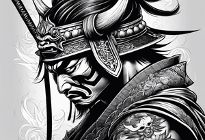 Samurai with an oni mask covering his face tattoo idea