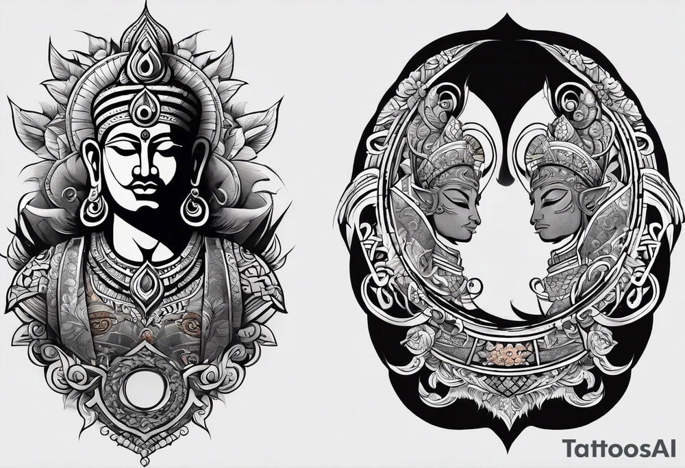 right chest and right shoulder tattoo combined with a tribal design with tamil ancient hindu element.  for a man, no pictures of god or faces. tattoo idea