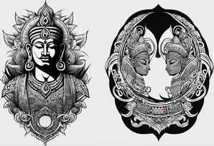 right chest and right shoulder tattoo combined with a tribal design with tamil ancient hindu element.  for a man, no pictures of god or faces. tattoo idea