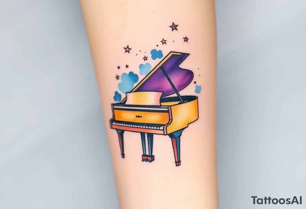 Grand piano under stars tattoo idea