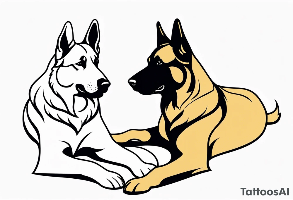 a black German shepherd and a golden retriever wrestling tattoo idea