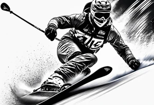 Skier in motion, fine line, more abstract tattoo idea