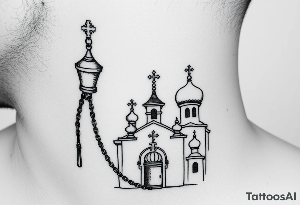 russian orthodox thurible chains with incense burning outside a russian orthodox domes church tattoo idea