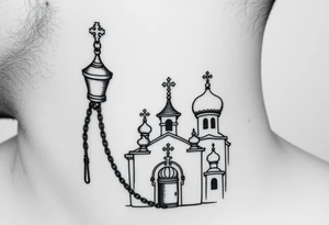 russian orthodox thurible chains with incense burning outside a russian orthodox domes church tattoo idea