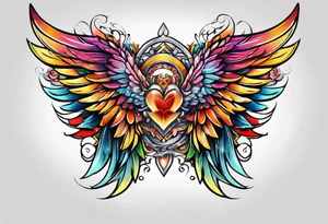 beautiful intricate colorful new school angel wings, tattoo idea