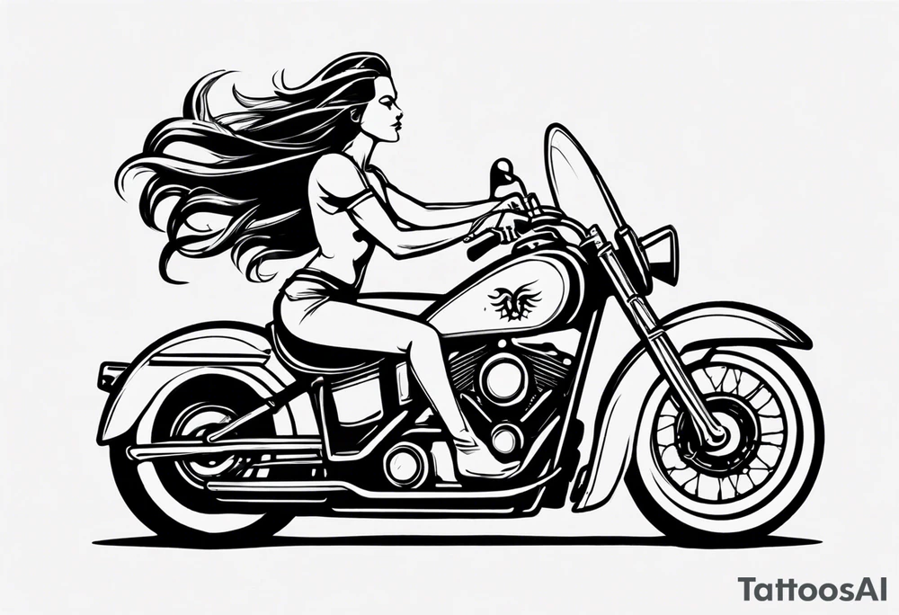 i want a tattoo of a girl riding a motorcycle with flames the words “Viking Customs” tattoo idea