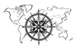 antique compass rose overlaid on weathered world map with sailing ships tattoo idea