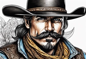 Cowboy with handlebar mustache tattoo idea