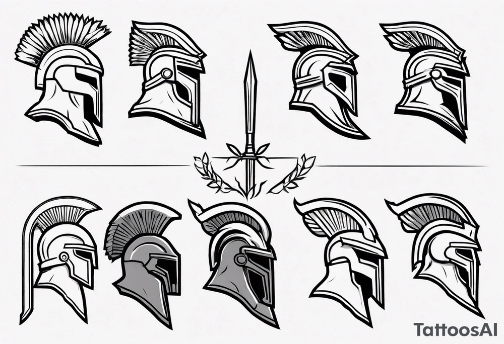 rectangular landscape format ultra-fine line linework vector of a spartan from the side, spartan spear, spartan shield, laurel wreath tattoo idea