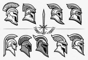 rectangular landscape format ultra-fine line linework vector of a spartan from the side, spartan spear, spartan shield, laurel wreath tattoo idea