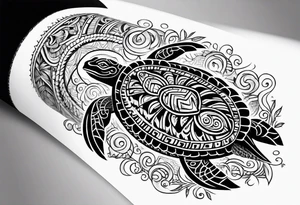 Full Polynesian tribal sleeve with turtle on top tattoo idea