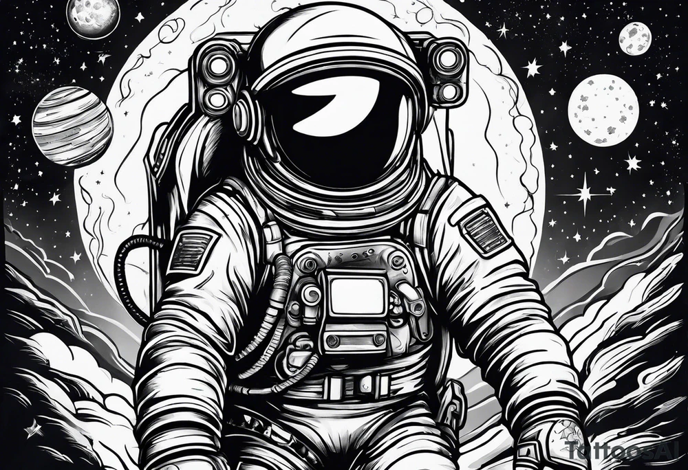 Funny space man tattoo idea