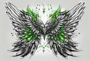 Forearm wing tattoo with streaks of neon green lightning going through/around it tattoo idea