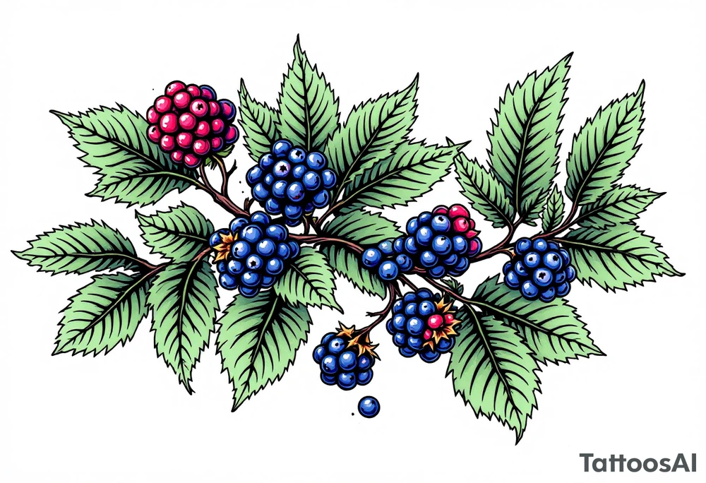 American traditional style Blackberry vine in a line tattoo idea