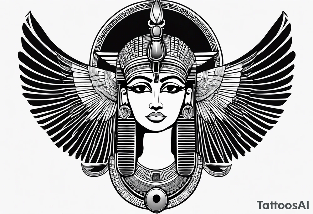 black and white Egyptian goddess Isis tattoo idea