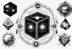Destruction of black cube of saturn,Occult esoteric tattoo idea