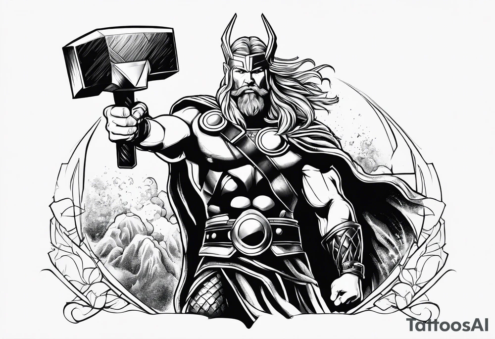 Thor mit Hammer in der Hand kämpft gegen riesige Schange tattoo idea Thor mit Hammer in der Hand kämpft gegen riesige Schange tattoo idea