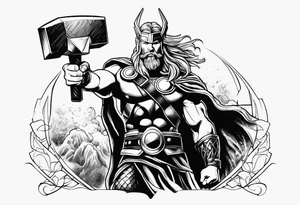 Thor mit Hammer in der Hand kämpft gegen riesige Schange tattoo idea
