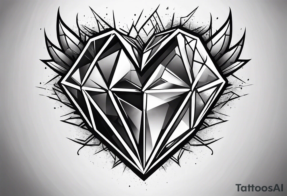heart diamond black hexagon with spikes on top and destroyed tattoo idea