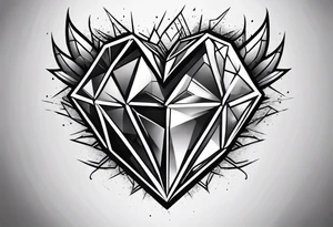 heart diamond black hexagon with spikes on top and destroyed tattoo idea