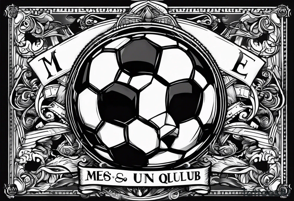 a cross with soccer ball and text MÉS QUE UN CLUB tattoo idea