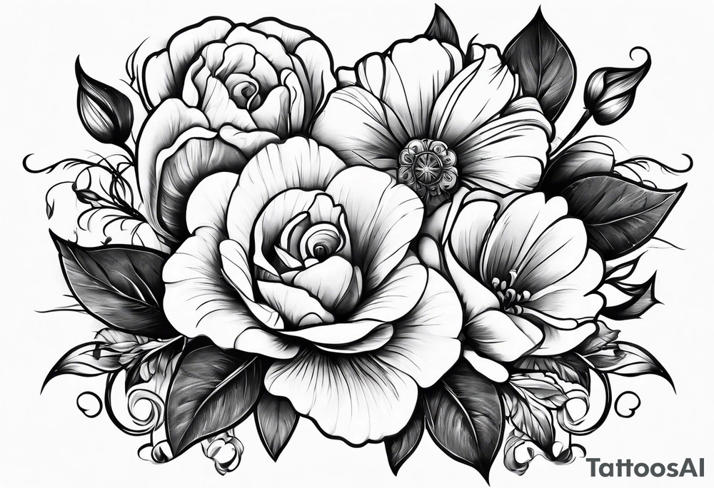 flowers hearts time tattoo idea