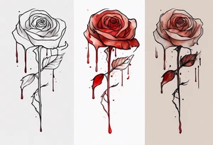 rose flower, one line, red blood dripping from the flower, tall, watercolor on brown skin tattoo idea