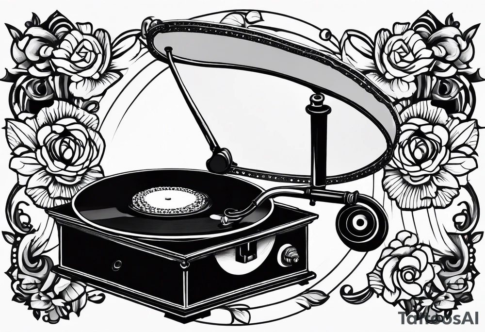vintage theme gramophone tattoo idea