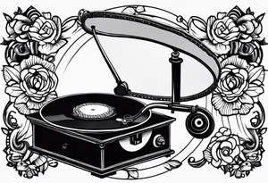 vintage theme gramophone tattoo idea