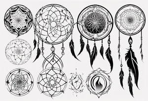 Phoenix rising blending in circles dream catcher tattoo idea