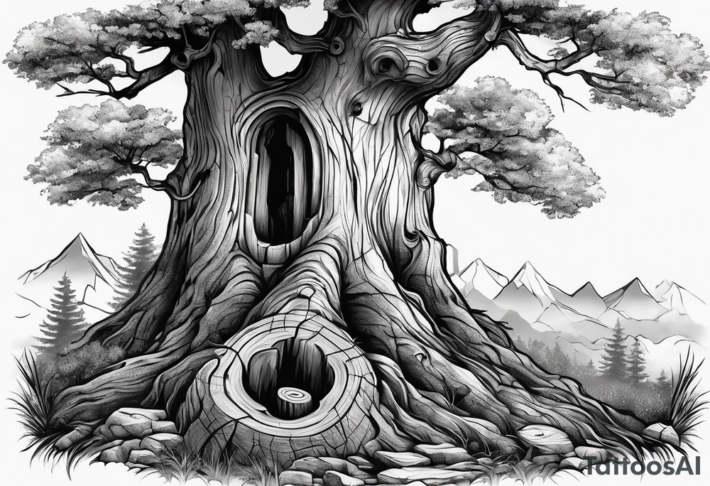 A slanting downward look at a tree stump with exposed rings tattoo idea