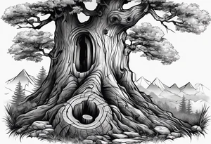 A slanting downward look at a tree stump with exposed rings tattoo idea