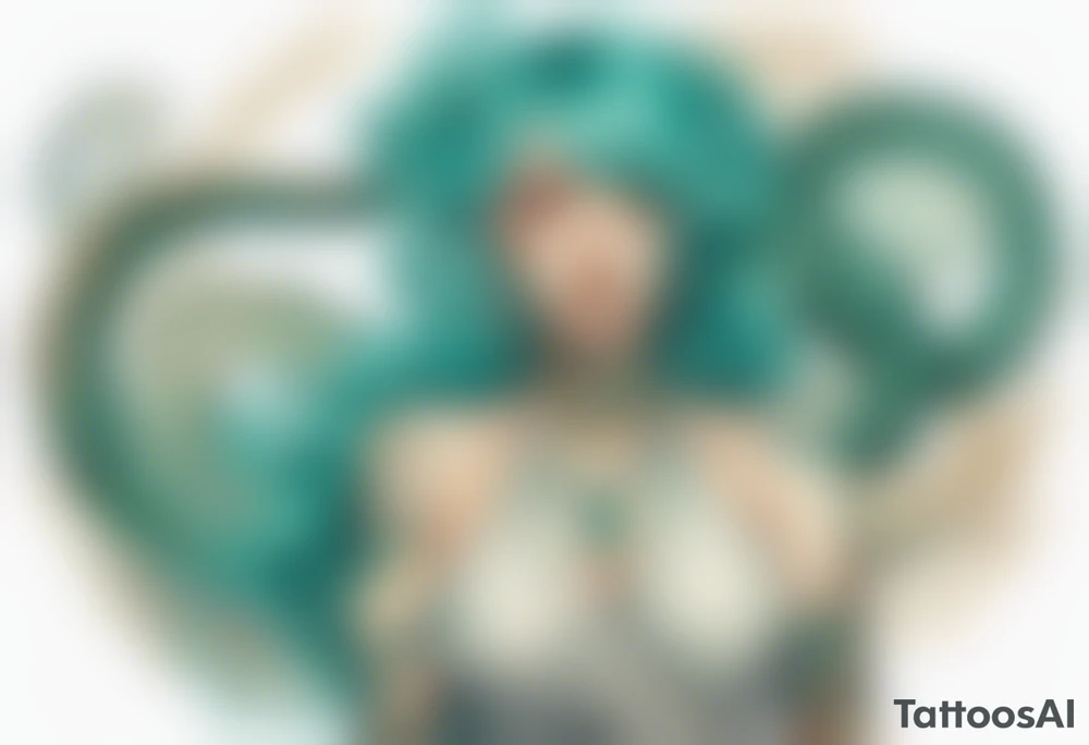 A beautiful woman with teal hair who is a serpent from the waist-down with turquois scales. tattoo idea